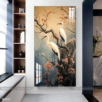 Tranh chim công và hoa mẫu đơn phong thủy