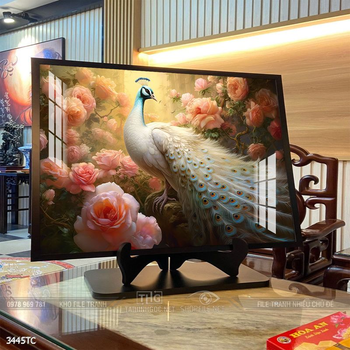 Tranh chim công trong vườn hoa mẫu đơn treo tường
