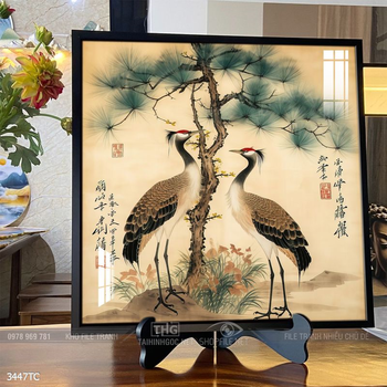 Tranh phòng khách chim công và hoa mẫu đơn treo tường