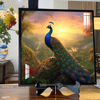 Tranh phong thủy chim công và hoa mẫu đơn rước may mắn vào nhà