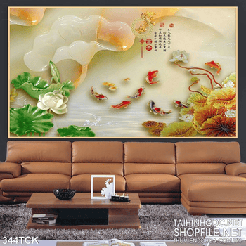 Tranh hoa sen, cá chép giả ngọc nghệ thuật