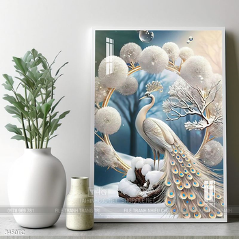 Tranh treo tường phong thủy chim công và hoa mẫu đơn