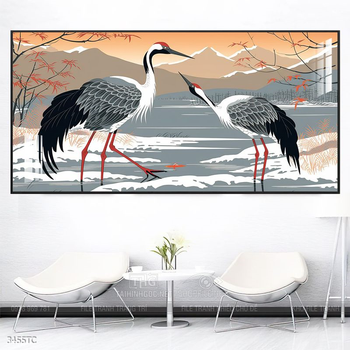 Tranh chim công trong vườn hoa mẫu đơn treo tường