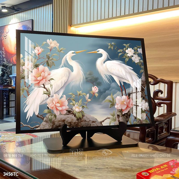 Tranh đôi chim công và hoa mẫu đơn treo tường phòng khách