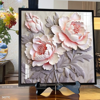 Tranh phòng khách chim công và hoa mẫu đơn treo tường