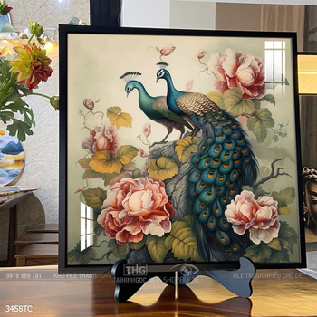 Tranh phong thủy chim công và hoa mẫu đơn rước may mắn vào nhà