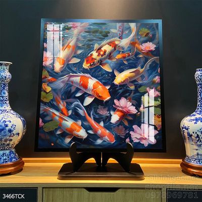 Tranh trang trí phòng khách cá chép hoa sen