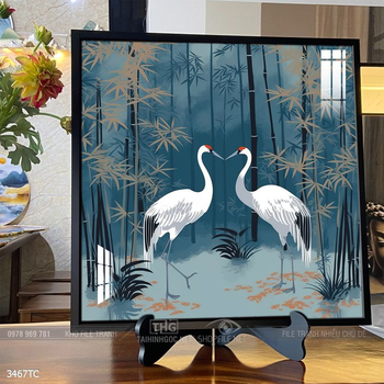 Tranh phòng khách chim công và hoa mẫu đơn treo tường
