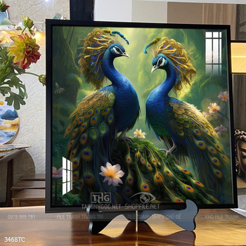 Tranh phong thủy chim công và hoa mẫu đơn rước may mắn vào nhà