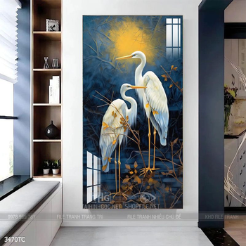 Tranh treo tường phong thủy chim công và hoa mẫu đơn