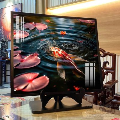 Tranh decor tường phòng khách cá chép hoa sen