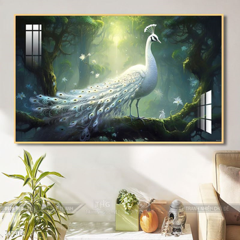 Tranh hoa mẫu đơn và chim công