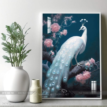 Tranh chim công và hoa mẫu đơn phong thủy