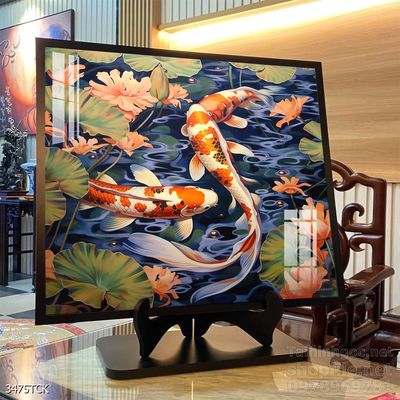 Tranh trang trí phòng khách cá chép hoa sen