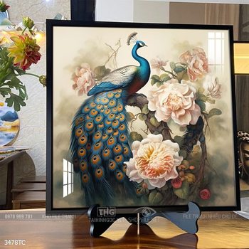 Tranh phong thủy chim công và hoa mẫu đơn rước may mắn vào nhà