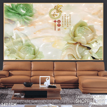 Tranh hoa sen, cá chép giả ngọc treo tường