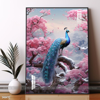 Tranh chim công và hoa mẫu đơn phong thủy