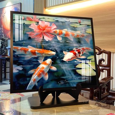 Tranh trang trí phòng khách cá chép hoa sen