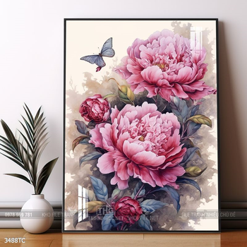 Tranh phong thủy chim công và hoa mẫu đơn rước may mắn vào nhà