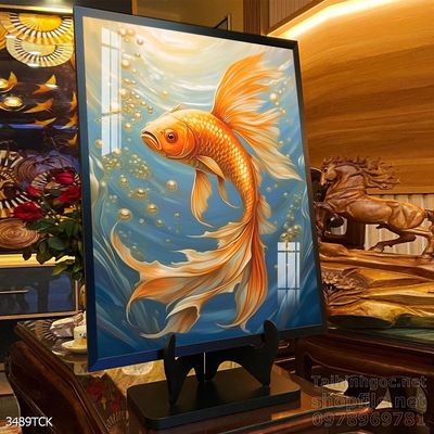 Tranh cá chép hoa sen nghệ thuật hiện đại