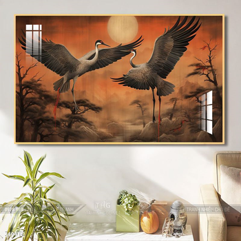 Tranh chim công và hoa mẫu đơn phong thủy