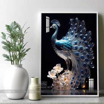 Tranh hoa mẫu đơn và chim công