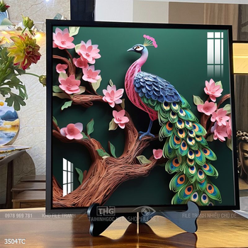 Tranh chim công và hoa mẫu đơn phong thủy