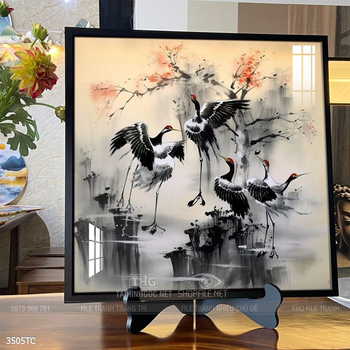 Tranh chim công trong vườn hoa mẫu đơn treo tường