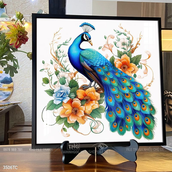 Tranh đôi chim công và hoa mẫu đơn treo tường phòng khách