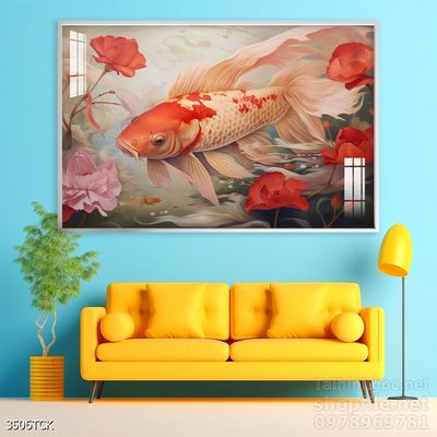 Tranh cá chép hoa sen nghệ thuật hiện đại