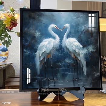 Tranh phòng khách chim công và hoa mẫu đơn treo tường