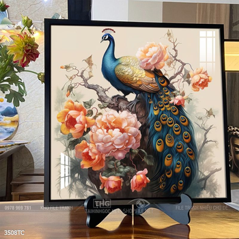 Tranh phong thủy chim công và hoa mẫu đơn rước may mắn vào nhà