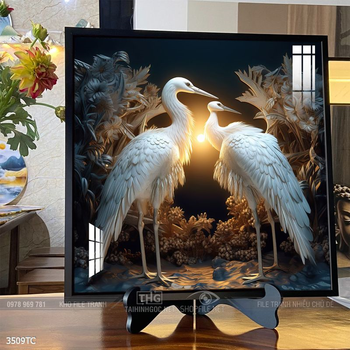 Tranh treo tường hoa mẫu đơn và đôi chim công khổ dọc