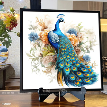 Tranh treo tường phong thủy chim công và hoa mẫu đơn