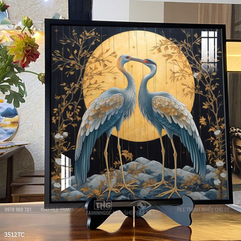 Tranh chim công hoa mẫu đơn decor trang trí tường nhà