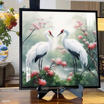 Tranh chim công và hoa mẫu đơn phong thủy