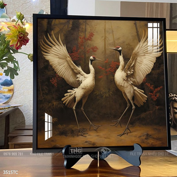 Tranh chim công trong vườn hoa mẫu đơn treo tường