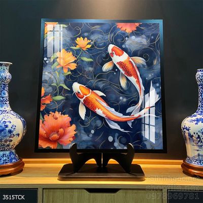 Tranh cá chép hoa sen nghệ thuật hiện đại