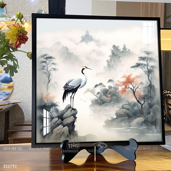 Tranh phòng khách chim công và hoa mẫu đơn treo tường