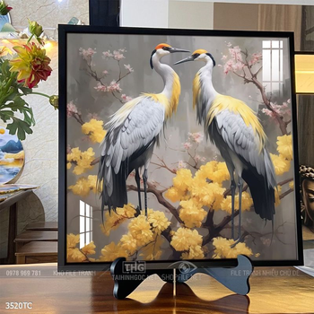 Tranh treo tường phong thủy chim công và hoa mẫu đơn