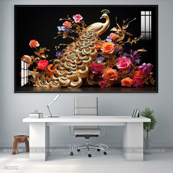 Tranh chim công hoa mẫu đơn đẹp và ý nghĩa