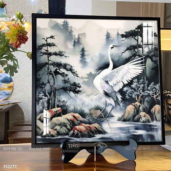 Tranh chim công hoa mẫu đơn decor trang trí tường nhà