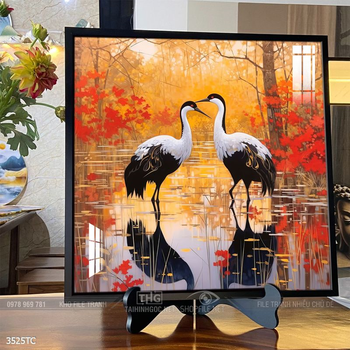 Tranh chim công trong vườn hoa mẫu đơn treo tường