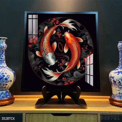 Tranh trang trí phòng khách cá chép hoa sen