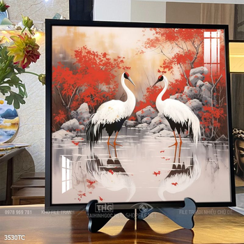 Tranh treo tường phong thủy chim công và hoa mẫu đơn