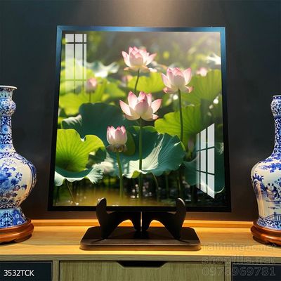 Tranh decor tường phòng khách cá chép hoa sen