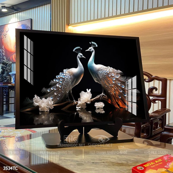 Tranh chim công và hoa mẫu đơn phong thủy