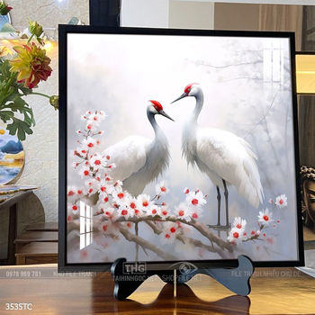 Tranh chim công trong vườn hoa mẫu đơn treo tường