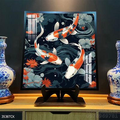 Mẫu tranh decor tường cá chép hoa sen