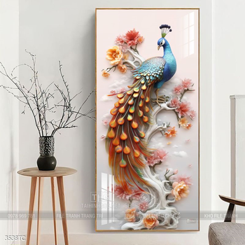 Tranh phong thủy chim công và hoa mẫu đơn rước may mắn vào nhà